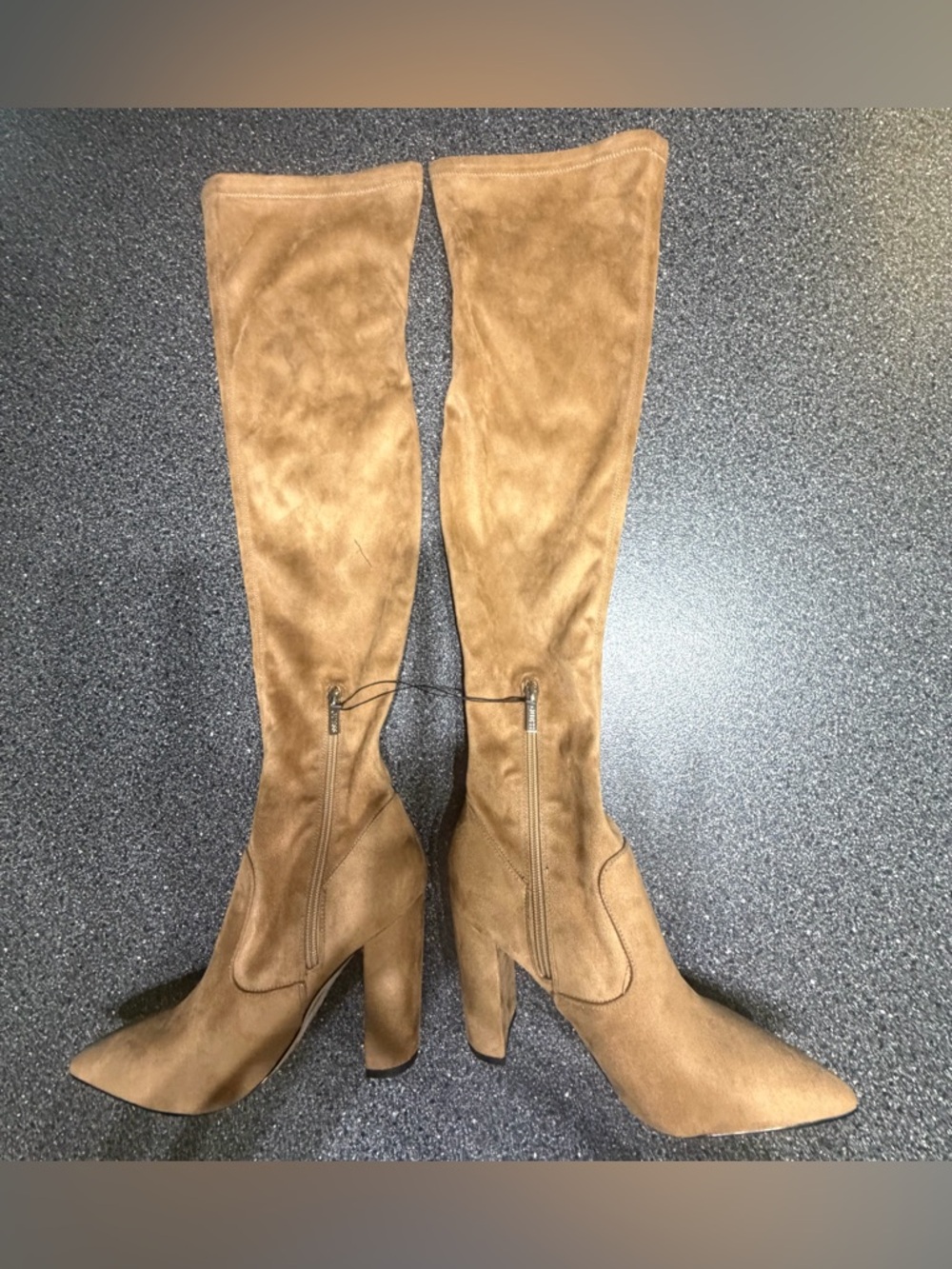 Guess Women's Over-the-Knee Suede Pointed Toe Block Heel Boots - Tan